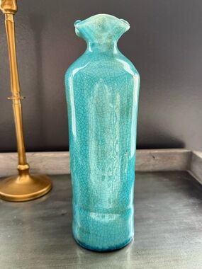 Turquoise Ceramic Bottle Vase - Decorative Home Accent